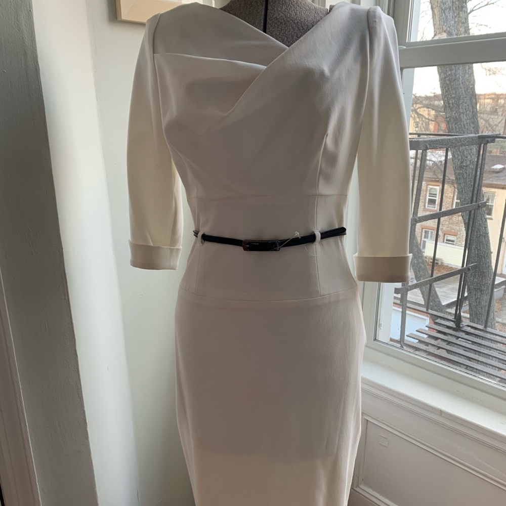 Black Halo white belted dress, sz 10 $345